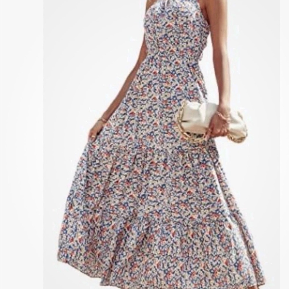Pretty Garden one shoulder Floral Red Midi Dress. M western. Cottagecore prairie - Picture 5 of 5